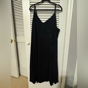 Black Midi Dress with Asymmetrical Buttons